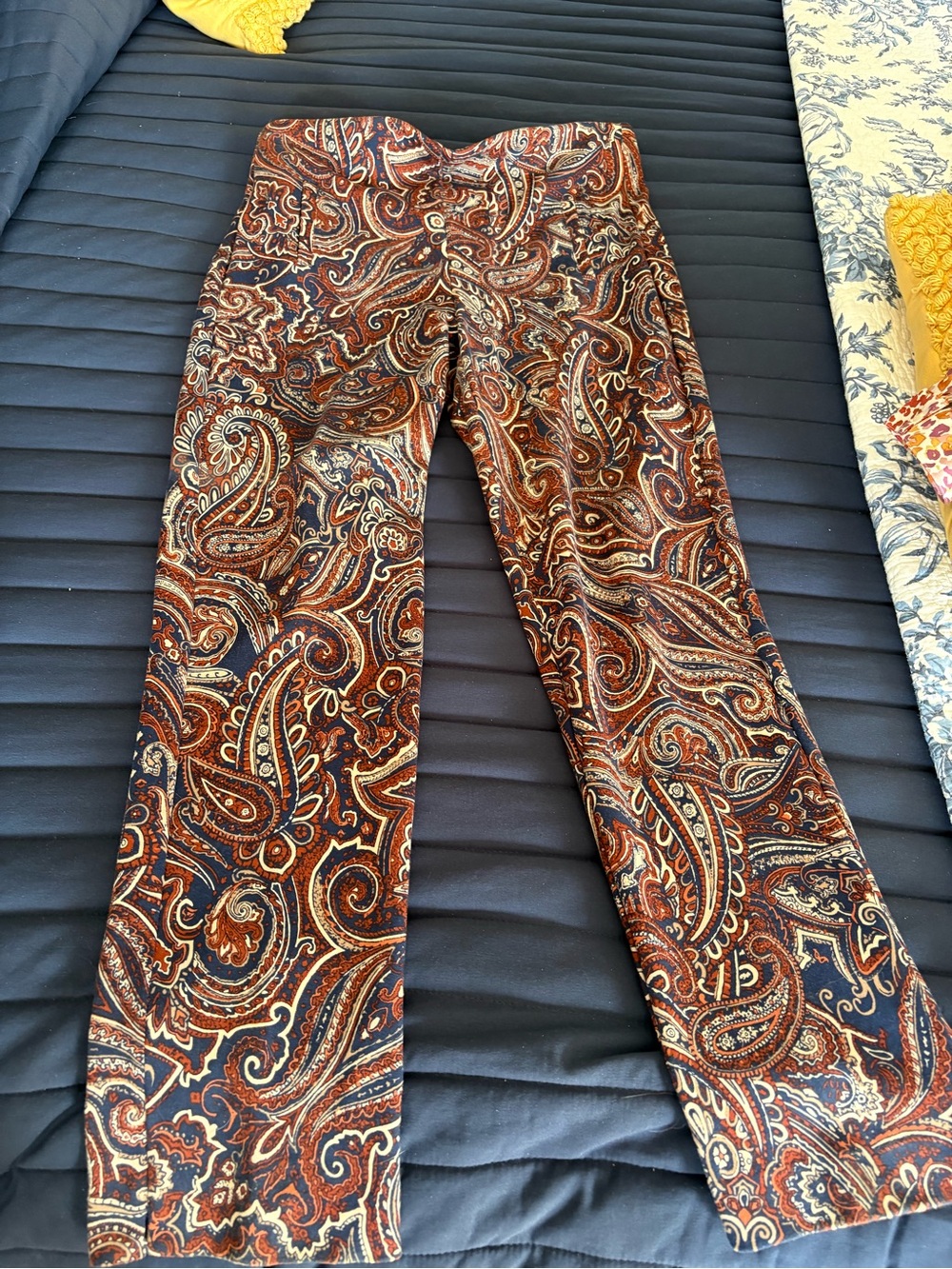 Chico's Paisley Wide-Leg Pants in Rust, Navy & Cream